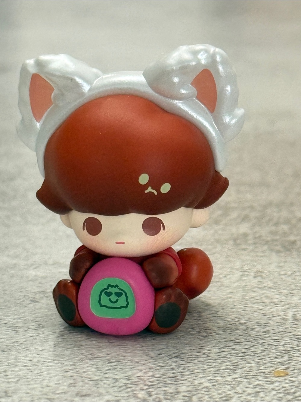 Pop bean Dimoo Brown Fox Costume Kids Figure with Silver Ears and Pink Accent